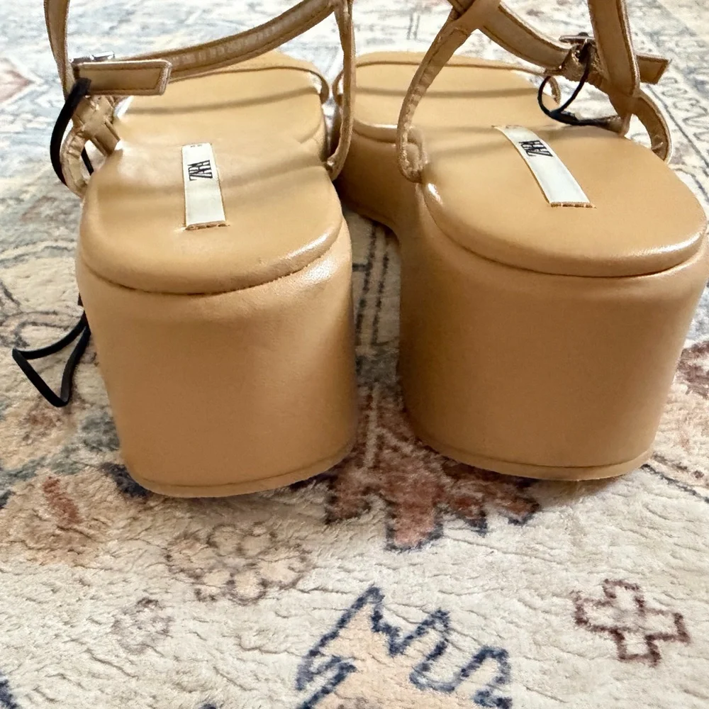 Zara Beige Platform Sandals with Ankle Strap